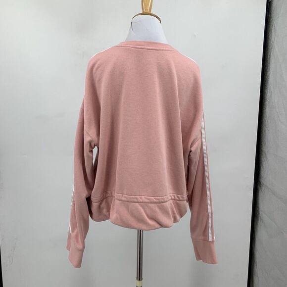 Adidas Sweatshirt Womens L Large Pink Trefoil Logo 3 Stripes Sleeve Waist Pull - Picture 8 of 15